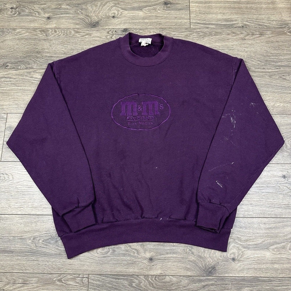Vintage M&M's Sweatshirt‎ Adult XL Purple Crewneck Las Vegas Embroidered